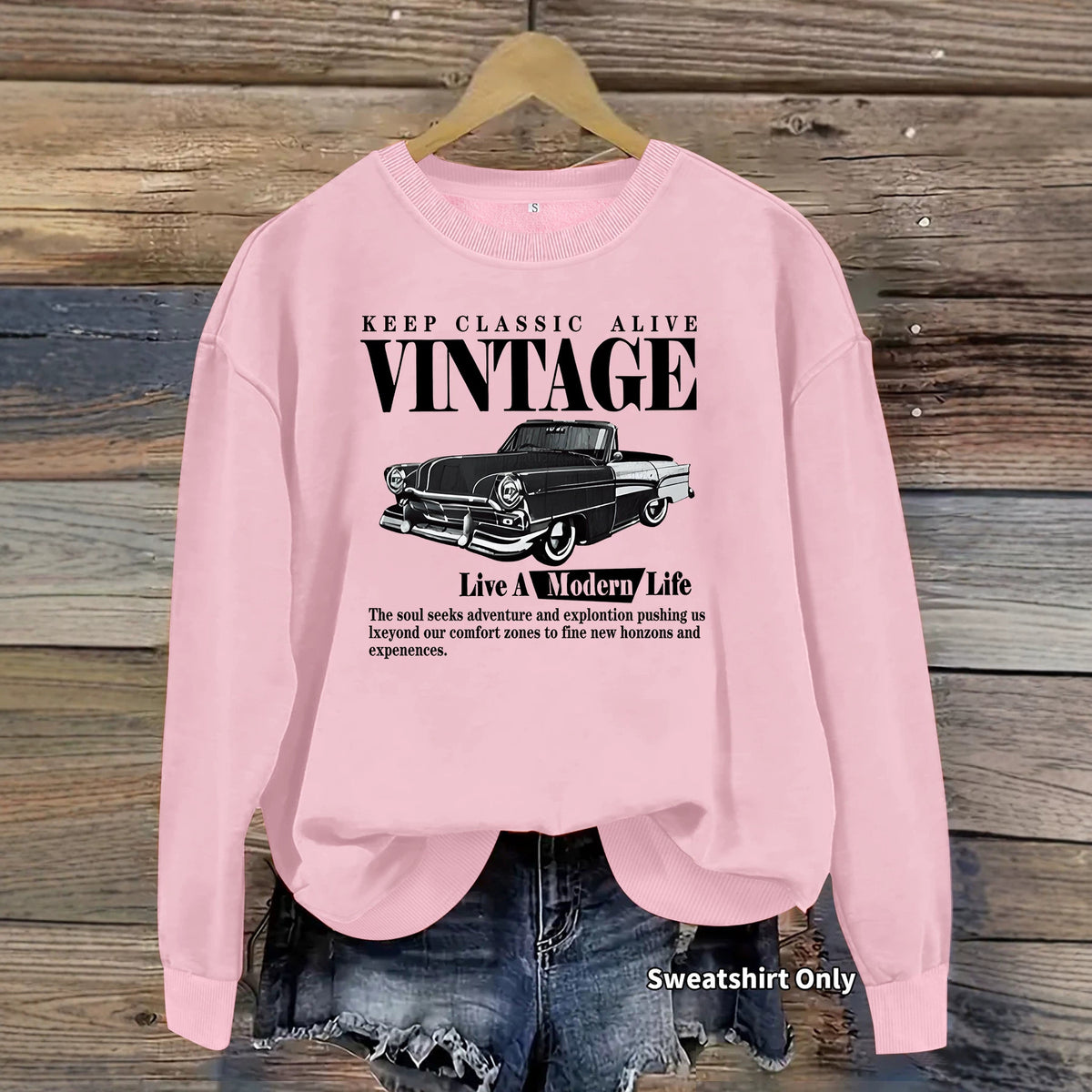 Car printed round neck fleece hoodie