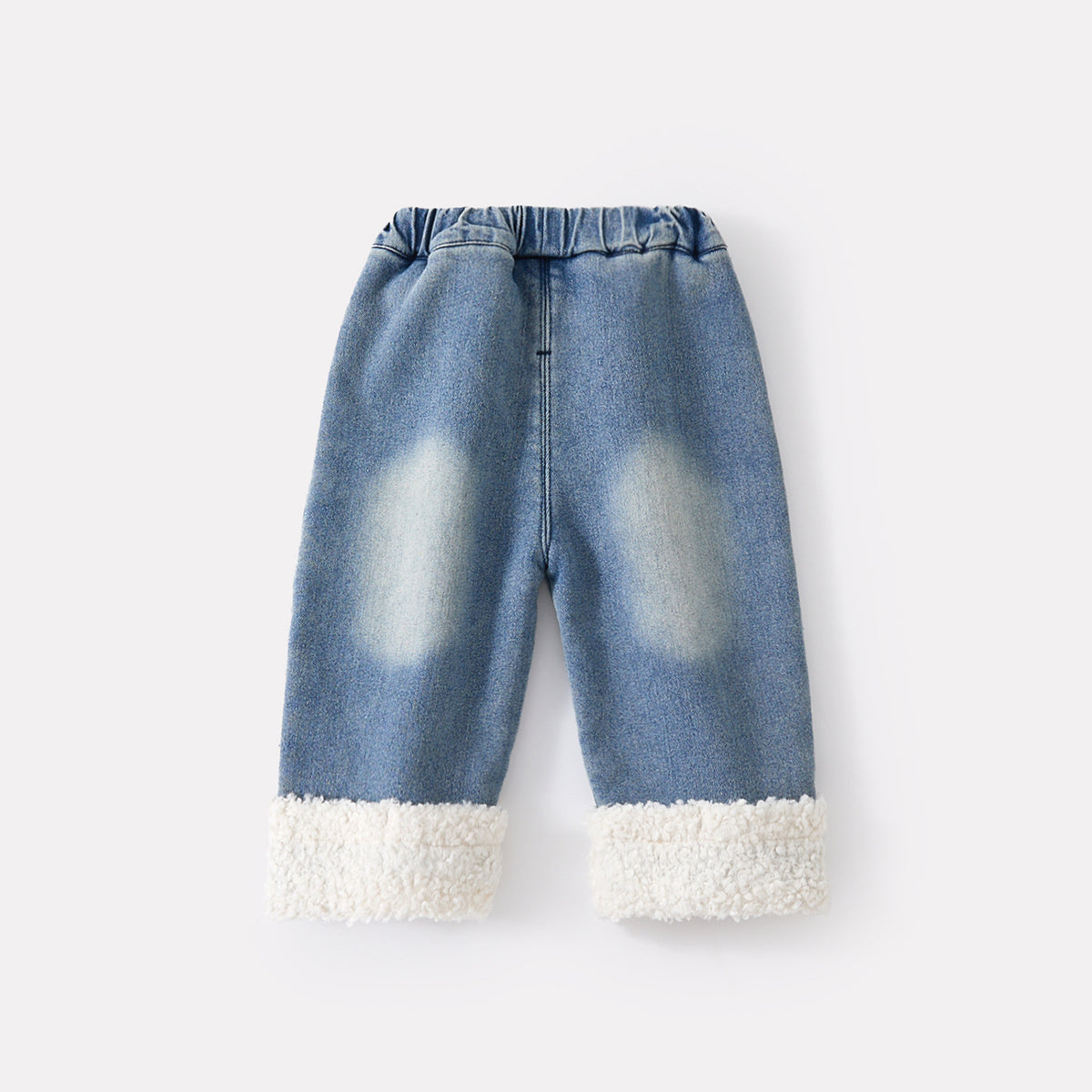 Baby Girls Fleece Lined Thick Patchwork Jeans Versatile Fluffy Wide Leg Pants