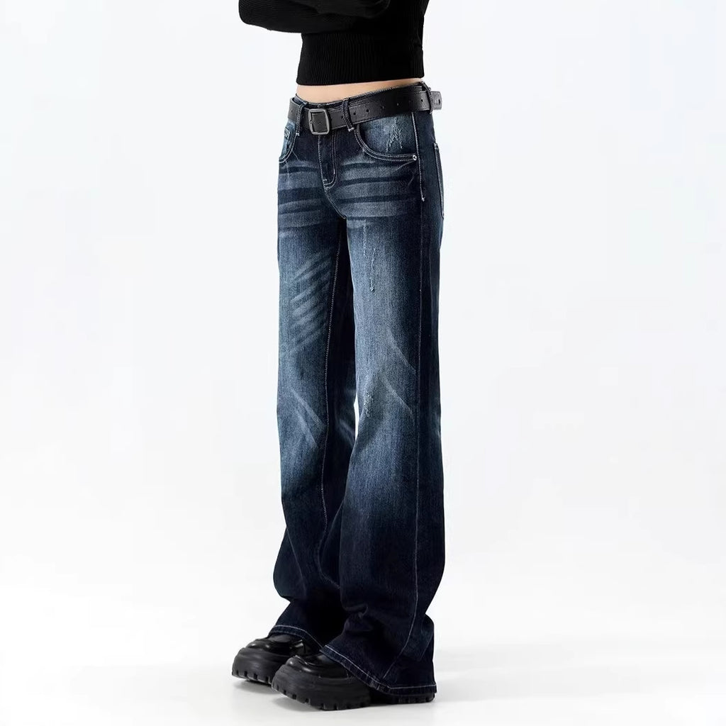 Retro Blue Gray Flared Jeans Women High Waist Slim Fit Skinny Bootcut Pants