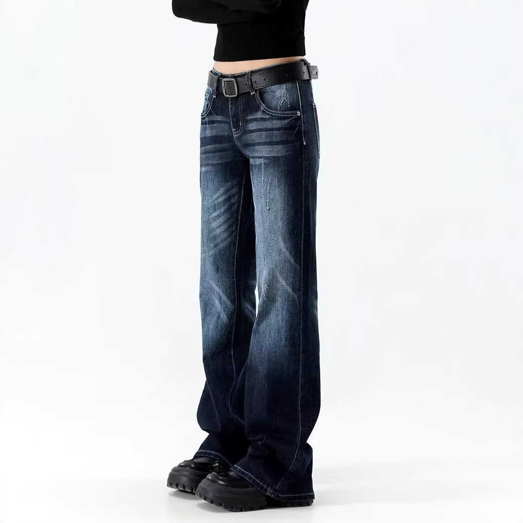 Retro Blue Gray Flared Jeans Women High Waist Slim Fit Skinny Bootcut Pants