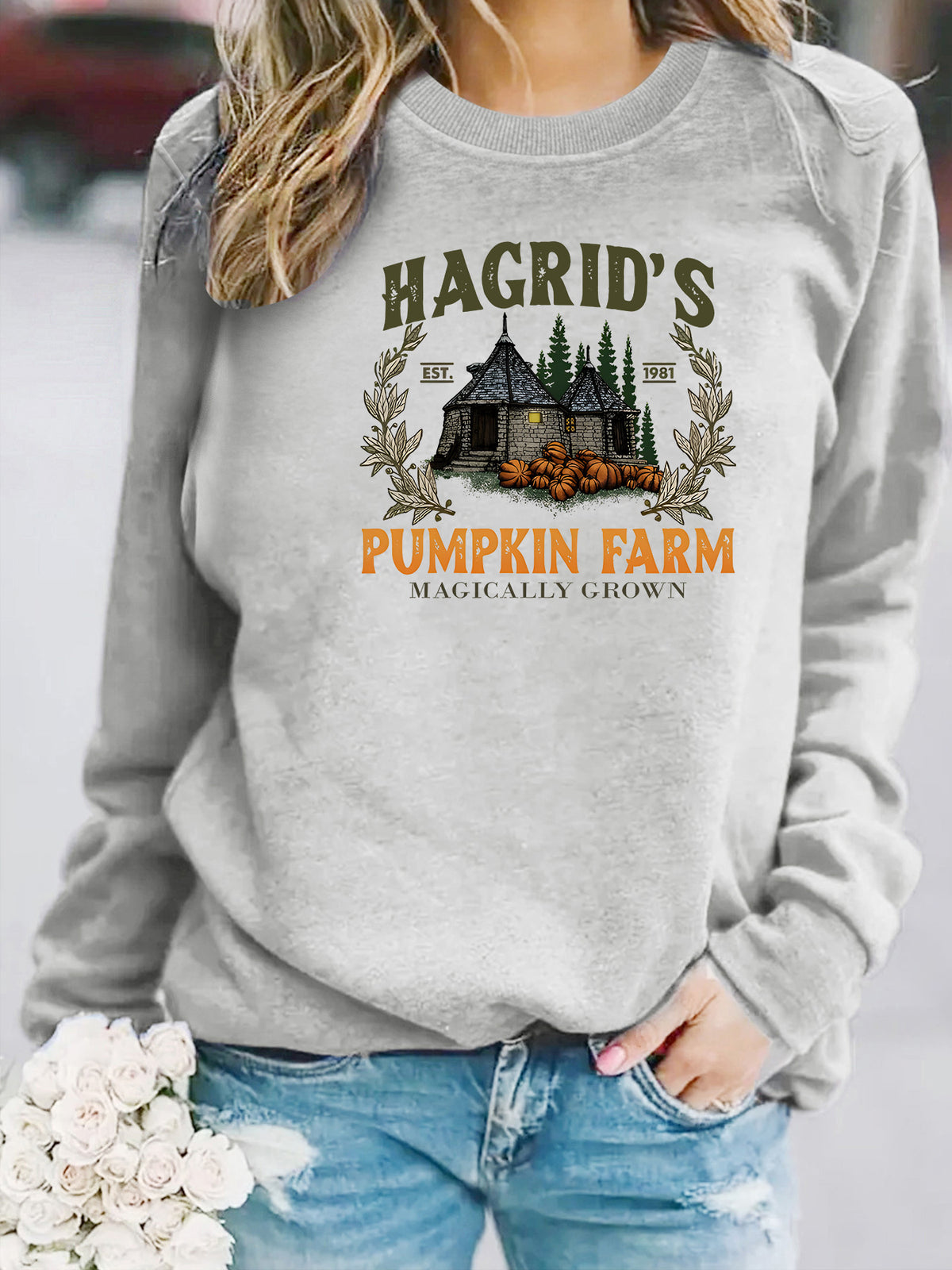 Women’s Printed Lantern-Sleeve Fleece Sweatshirt