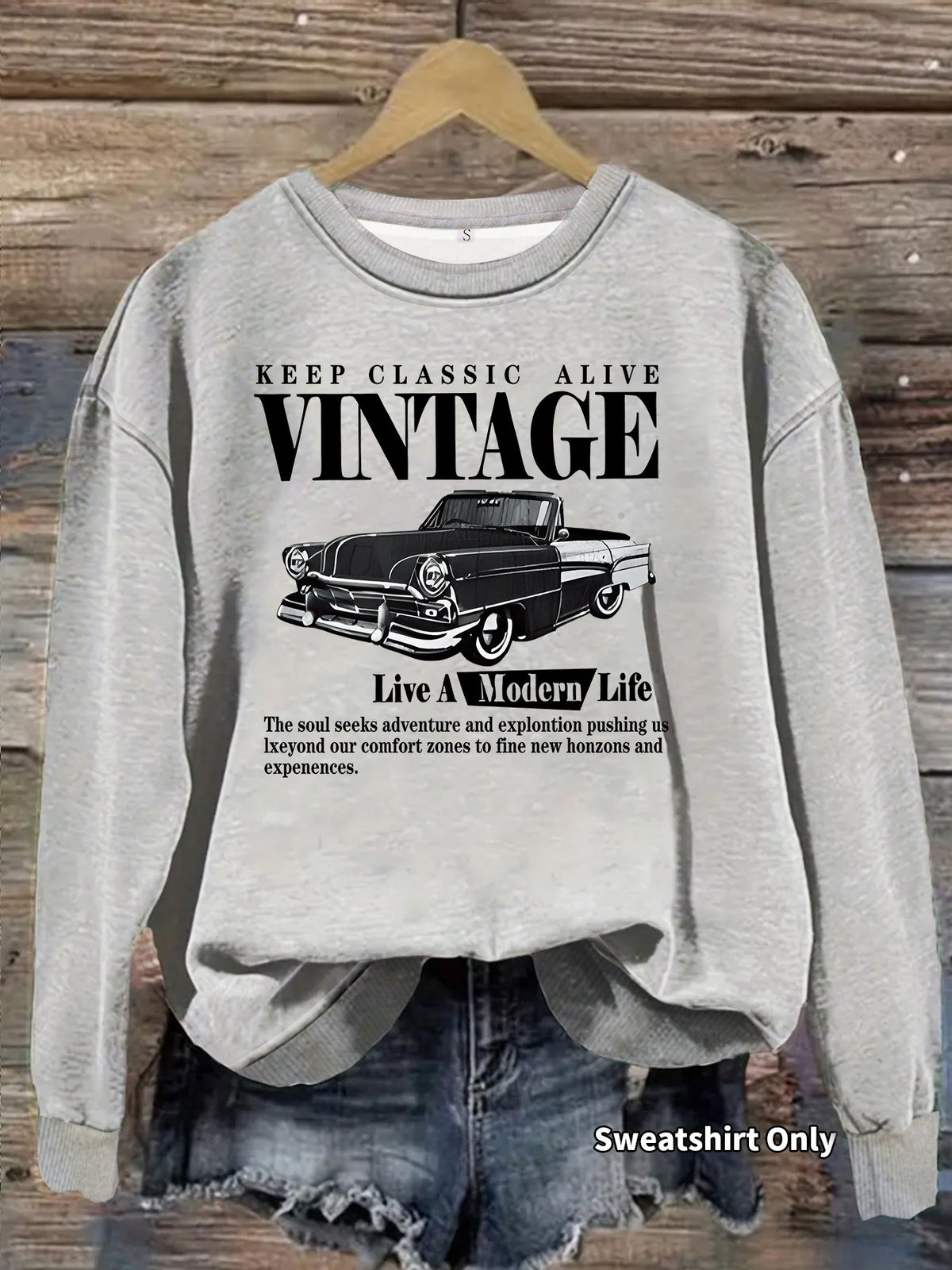 Car printed round neck fleece hoodie