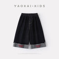 Simple Casual Cuffed Pants, Wide-leg Jeans for Toddlers with Letter Detail at Hem