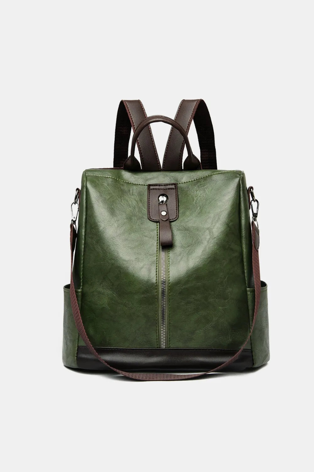 PU Leather Backpack — Casual Work & Travel Bag | Black, Dark Green, Caramel