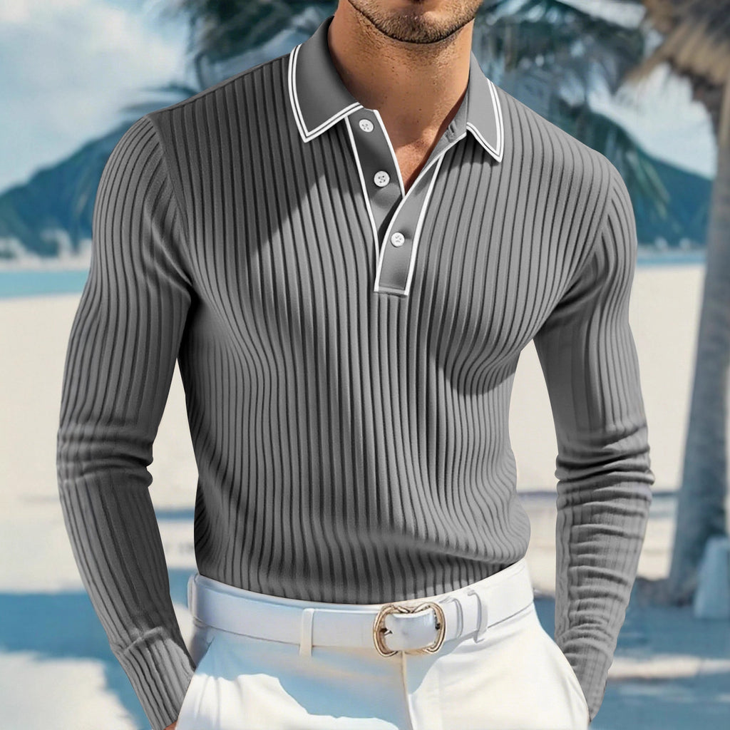 Men's Striped Long-Sleeve Polo Shirt