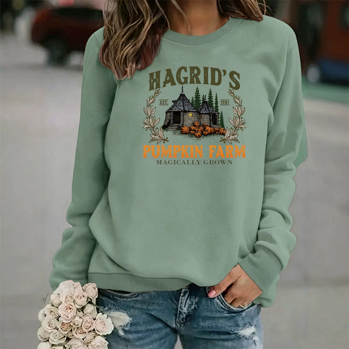 Women’s Printed Lantern-Sleeve Fleece Sweatshirt