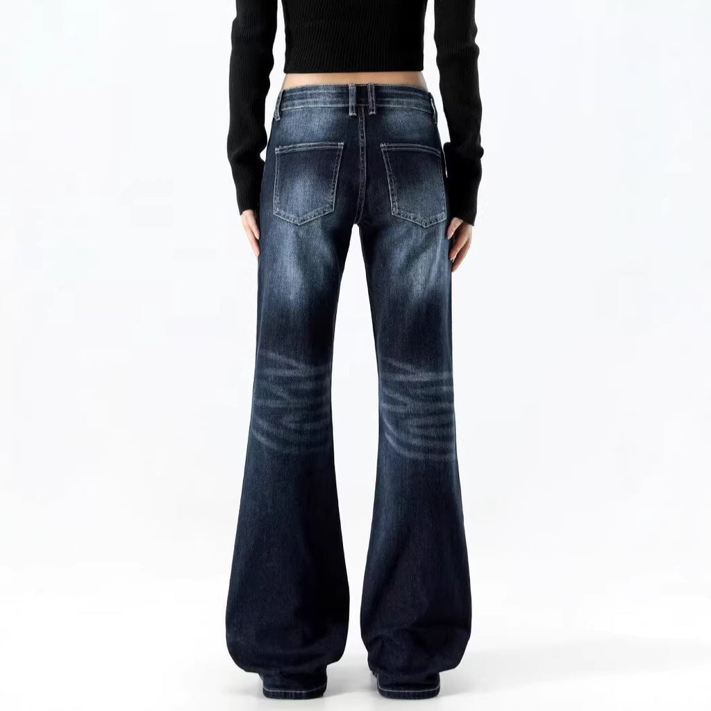 Retro Blue Gray Flared Jeans Women High Waist Slim Fit Skinny Bootcut Pants