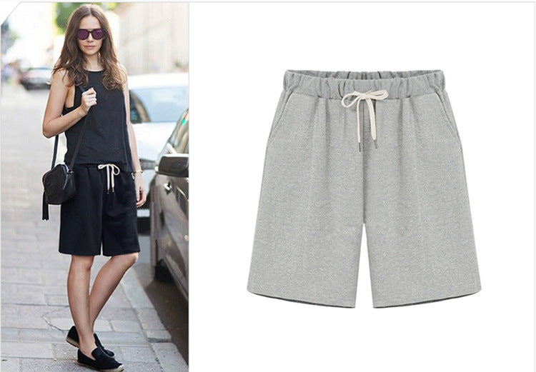 Solid Color Women's Summer High Waist 150kg Five-Point Pants Large Size Drawstring Sports Casual Pants Plus Size Slim Straight-Leg Pants Weizhong