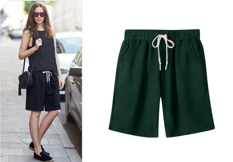 Solid Color Women's Summer High Waist 150kg Five-Point Pants Large Size Drawstring Sports Casual Pants Plus Size Slim Straight-Leg Pants Weizhong