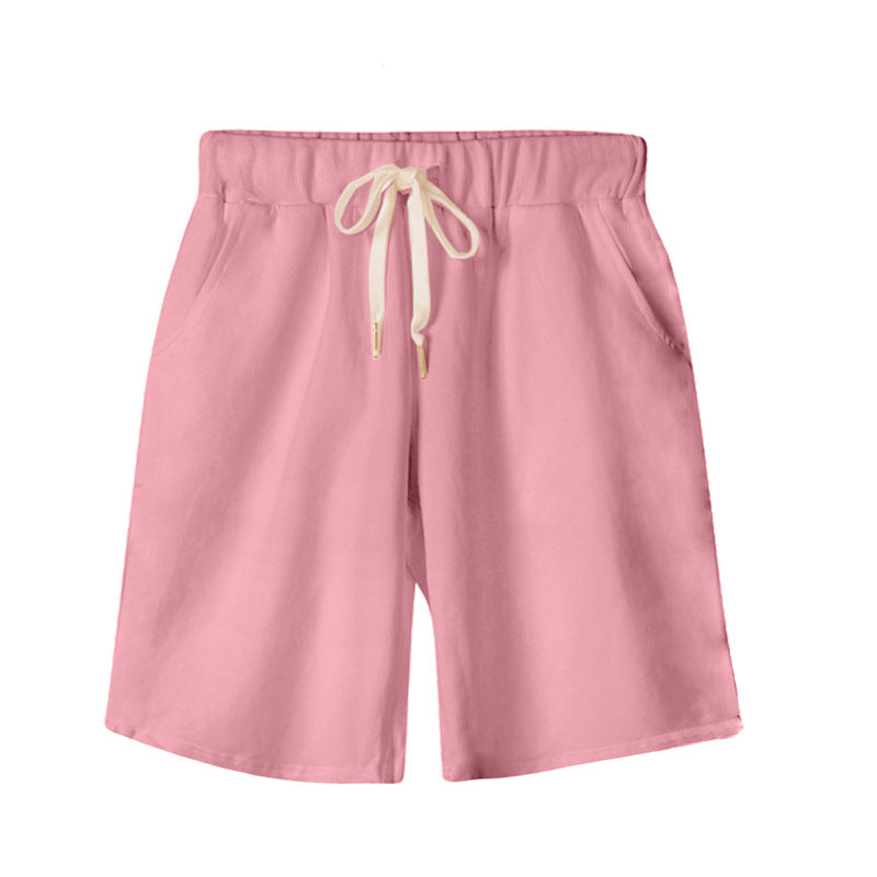 Solid Color Women's Summer High Waist 150kg Five-Point Pants Large Size Drawstring Sports Casual Pants Plus Size Slim Straight-Leg Pants Weizhong