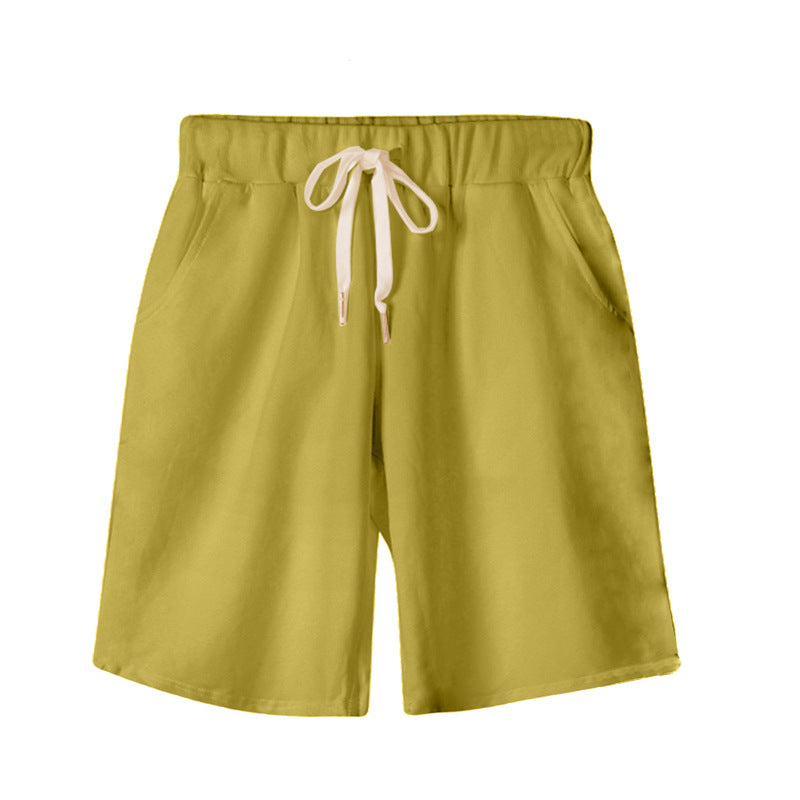 Solid Color Women's Summer High Waist 150kg Five-Point Pants Large Size Drawstring Sports Casual Pants Plus Size Slim Straight-Leg Pants Weizhong