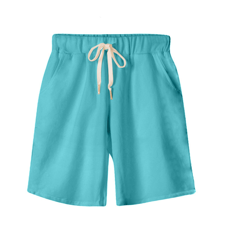 Solid Color Women's Summer High Waist 150kg Five-Point Pants Large Size Drawstring Sports Casual Pants Plus Size Slim Straight-Leg Pants Weizhong