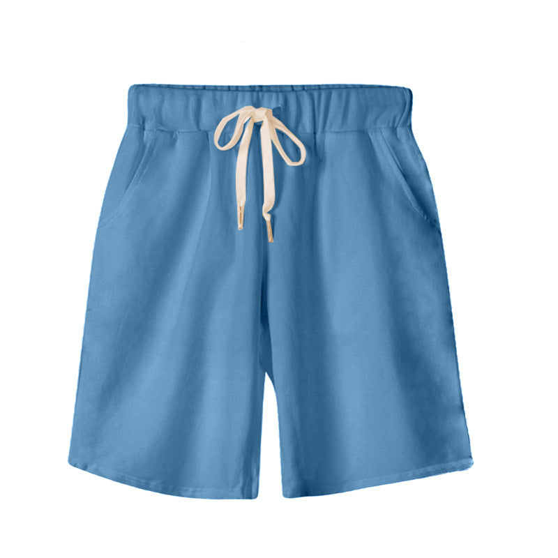 Solid Color Women's Summer High Waist 150kg Five-Point Pants Large Size Drawstring Sports Casual Pants Plus Size Slim Straight-Leg Pants Weizhong
