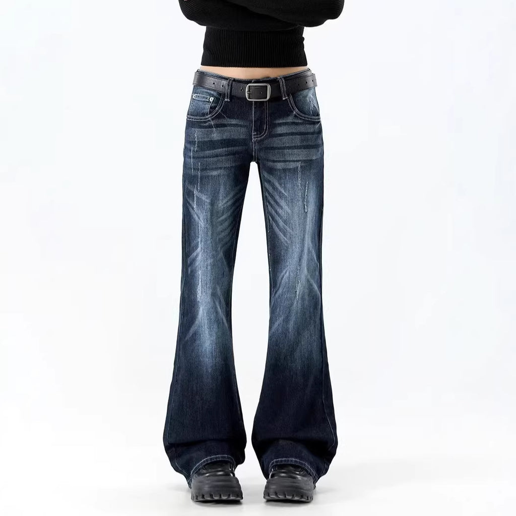 Retro Blue Gray Flared Jeans Women High Waist Slim Fit Skinny Bootcut Pants