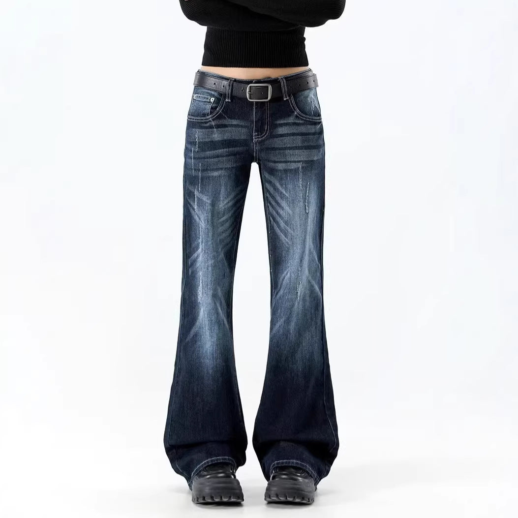Retro Blue Gray Flared Jeans Women High Waist Slim Fit Skinny Bootcut Pants