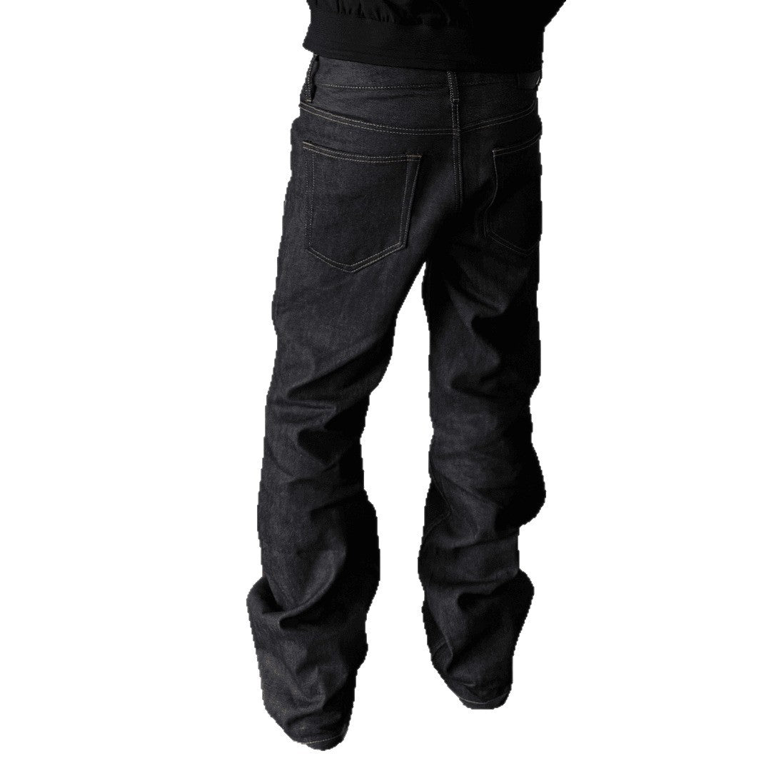 Washed Loose Straight Leg Jeans Men Clean Fit Hand Stitched Versatile Long Pants