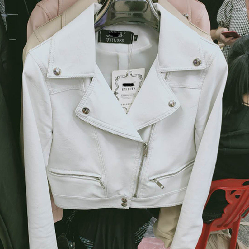 2025 Spring and Autumn New Motorcycle Leather Jacket for Women, Short Slim Fit, Plus Size, Washed Leather Jacket, Korean Style Trendy Small Coat