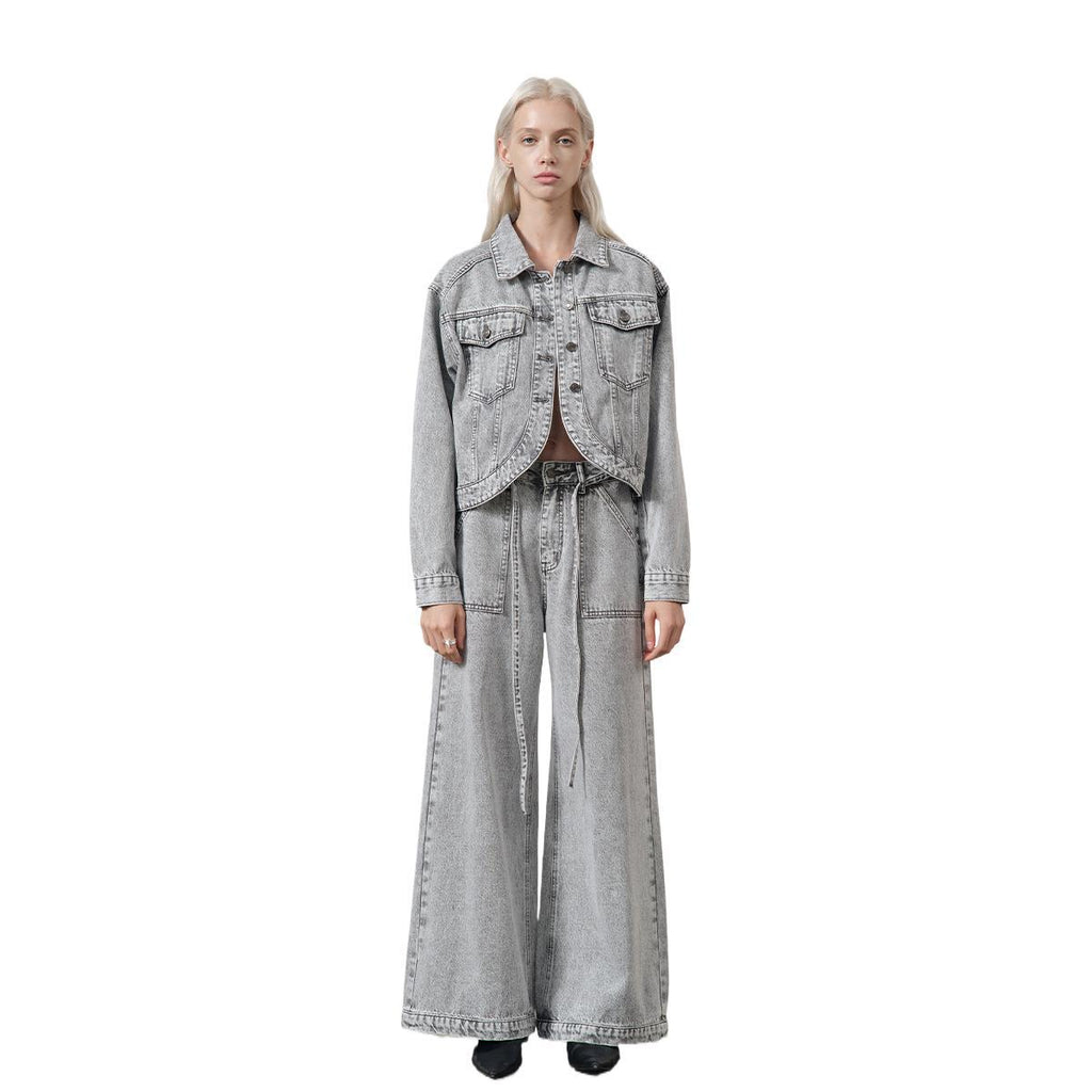 White Designer Wide-Leg Jeans Women's Fashion Style Long Pants