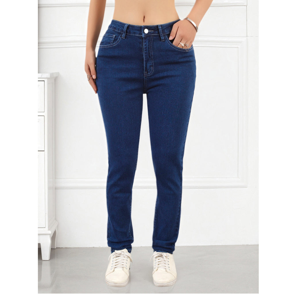 Women's Jeans Pants Fashion Deep Blue Stretch Simple Casual Versatile Slim Fit Skinny Pants Suitable