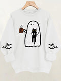 Ghost holding black cat with fleece hoodie