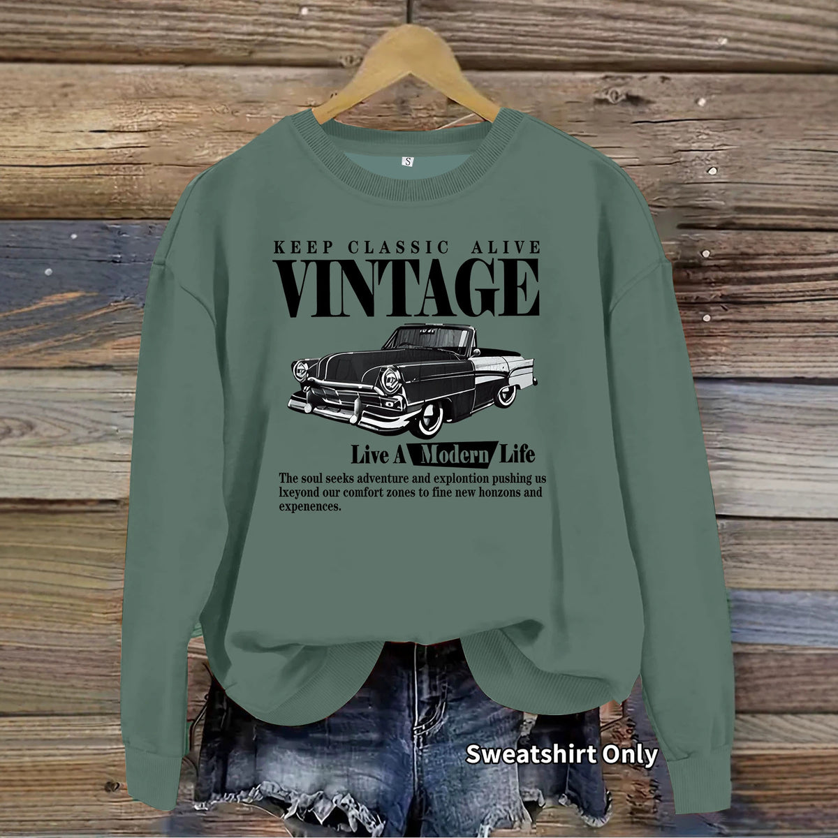 Car printed round neck fleece hoodie