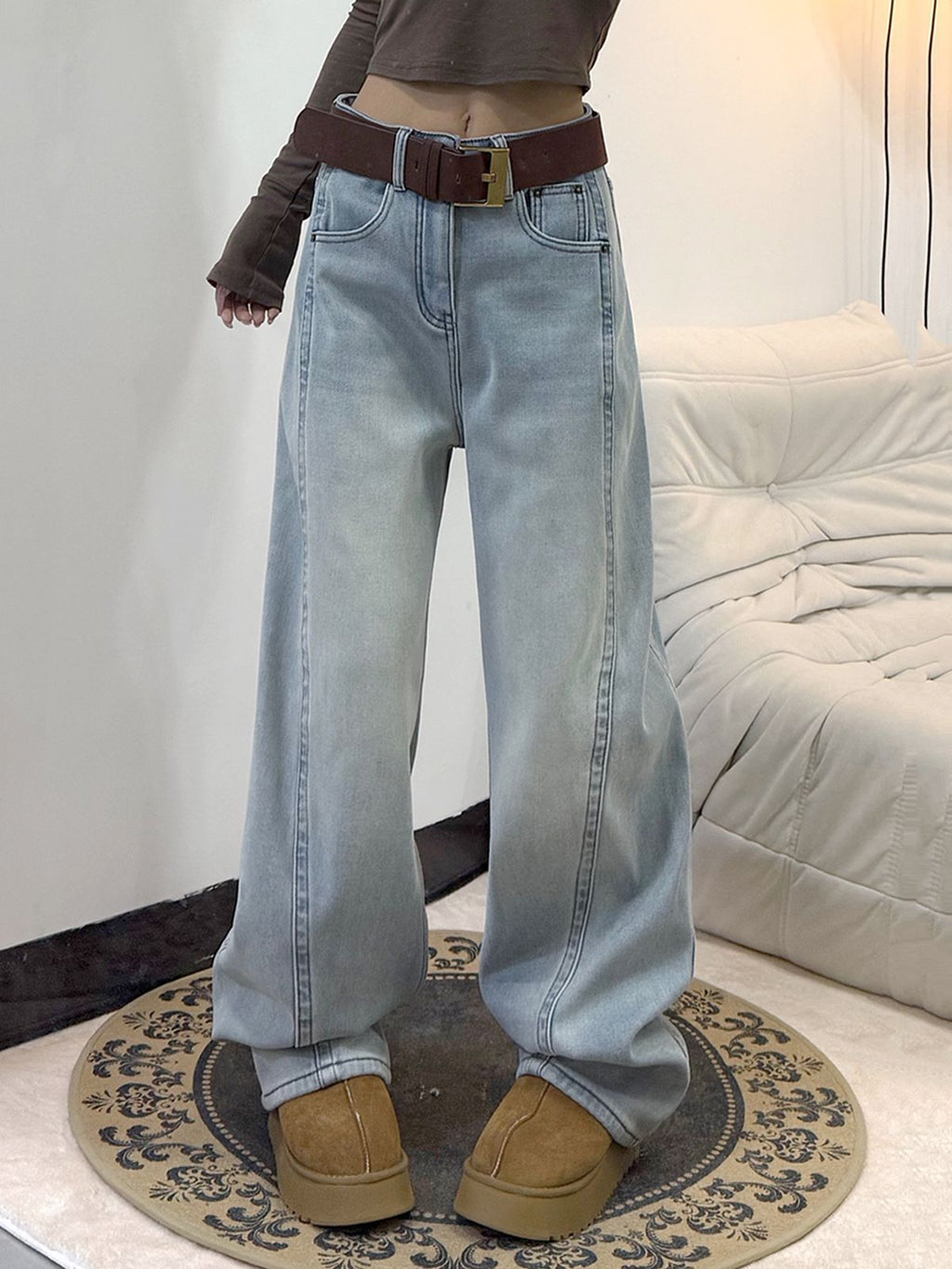 Light Color Jeans Women's New Straight Leg Wide Leg Pants Casual Loose Slimming Floor-Length Pants
