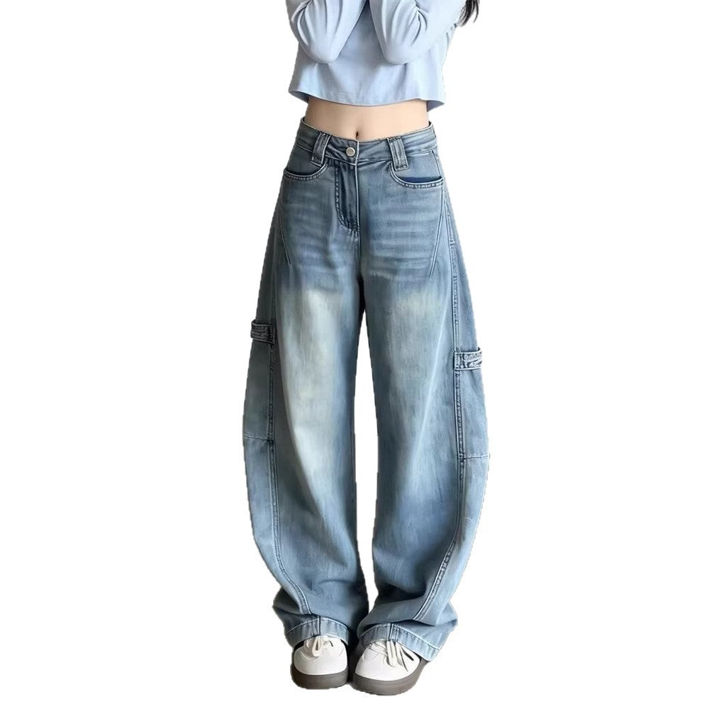 Wide-Leg Jeans Women High-Waisted Design Loose Straight Tube Knife-Edge Pants