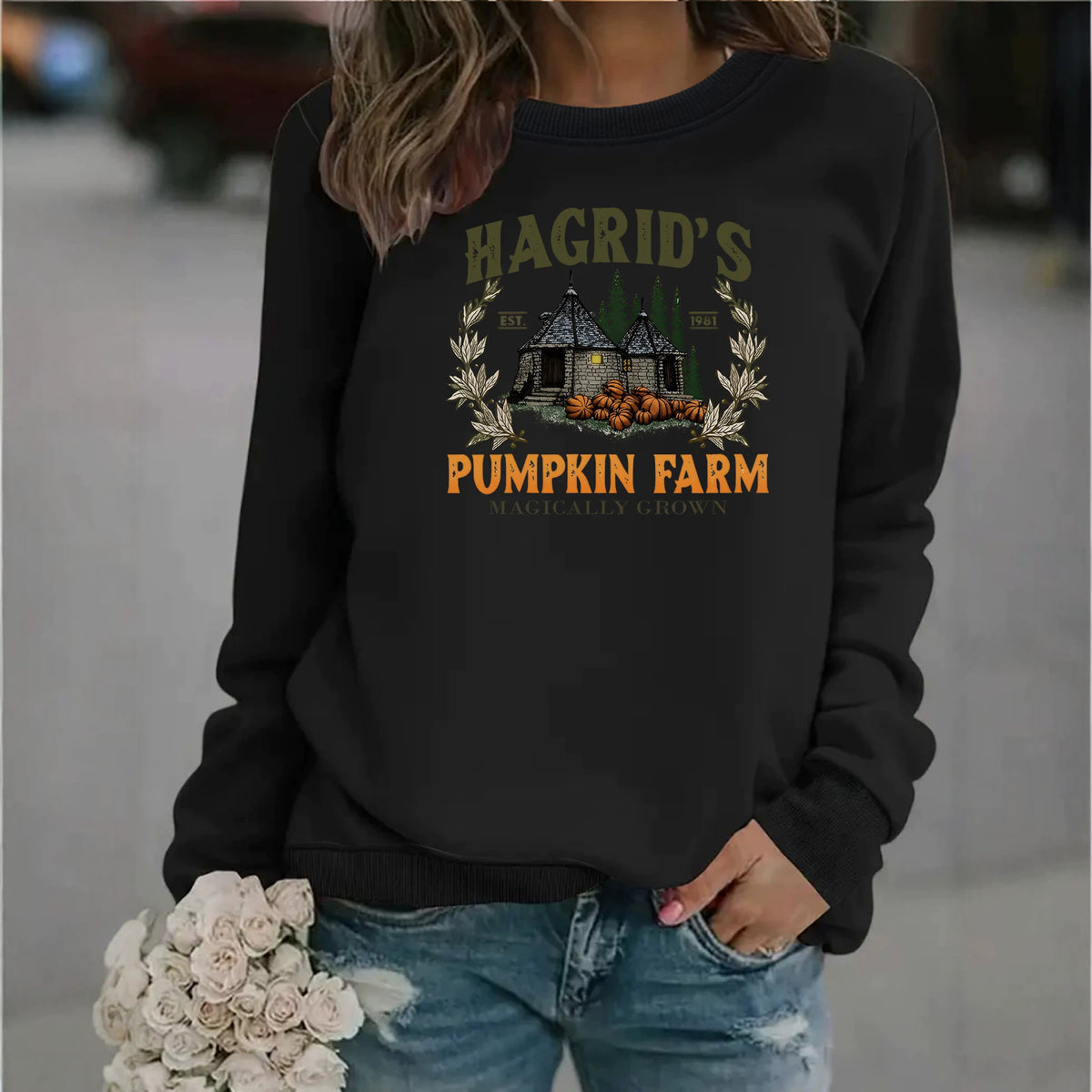 Women’s Printed Lantern-Sleeve Fleece Sweatshirt