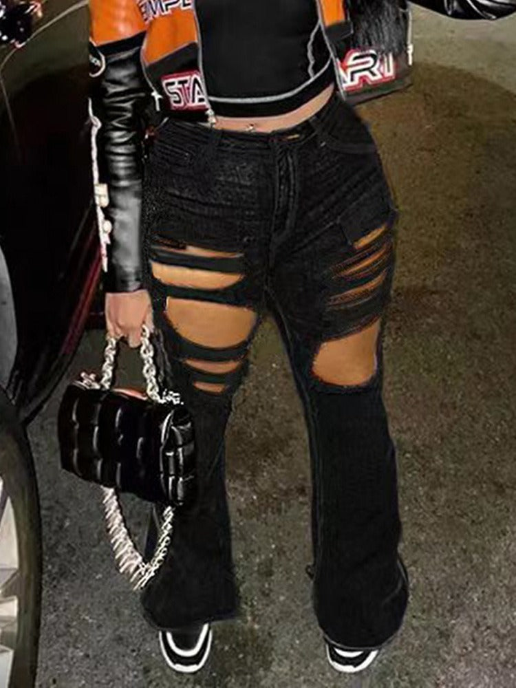 Women’s High-Waisted Distressed Flared Jeans