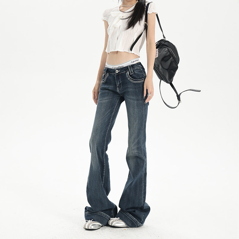 Low-Waist Flared Jeans Women  Elastic Slimming Trumpet Pants