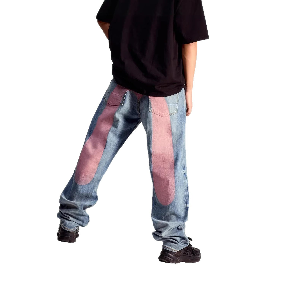 High Street  Printed Denim Pants Men High Waist Loose Straight Leg Jeans Ins Fashion