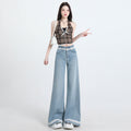 Lace Trim Wide Leg Jeans Women Slimming Flared Pants