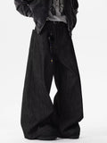 Red Dragon Embroidery Knife Jeans Men Loose Casual Cargo Wide Leg Long Pants