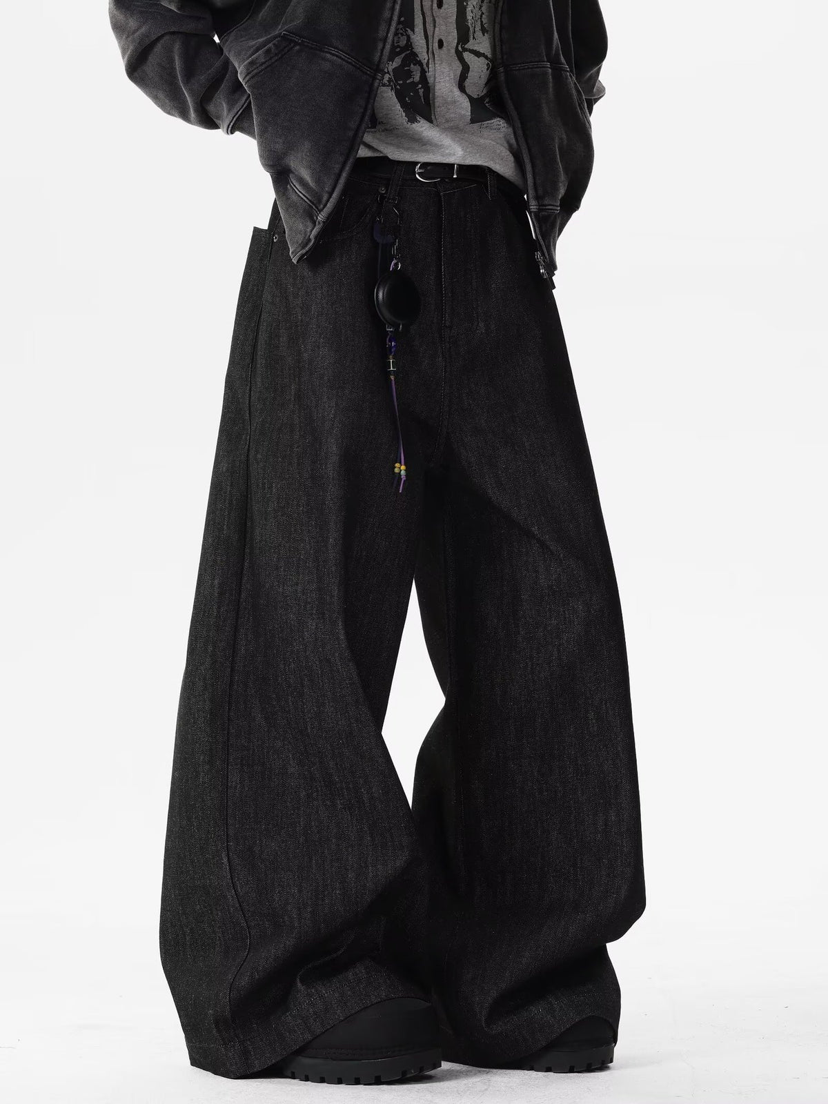 Red Dragon Embroidery Knife Jeans Men Loose Casual Cargo Wide Leg Long Pants
