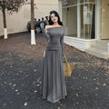 Wear long sleeved dresses with one shoulder and slanted shoulders