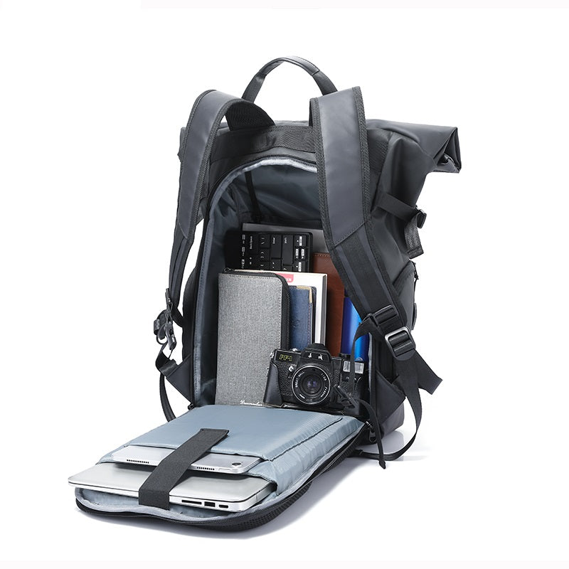 Business Laptop Backpack — Large Capacity Waterproof Oxford Cloth Travel Bag in Black