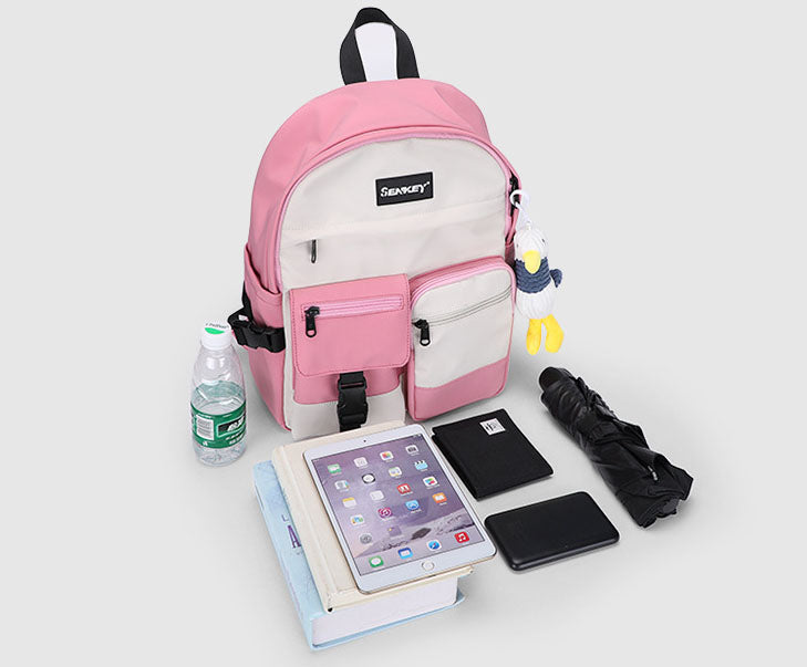 Ins Style Girls Campus Backpack — Lightweight Oxford Cloth School Bag in Pink & Blue