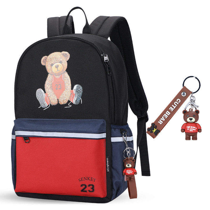 Street Trend Character Backpack — Anti-Theft Oxford Cloth School Bag with Bear, Tiger & Lucky Cat Print