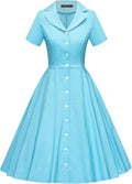 GownTown Women's 1950s Vintage Short Sleeves Notch Lapel Swing Dress