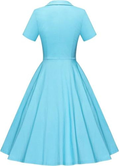 GownTown Women's 1950s Vintage Short Sleeves Notch Lapel Swing Dress