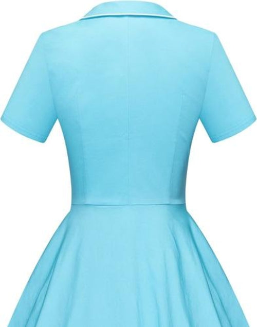 GownTown Women's 1950s Vintage Short Sleeves Notch Lapel Swing Dress
