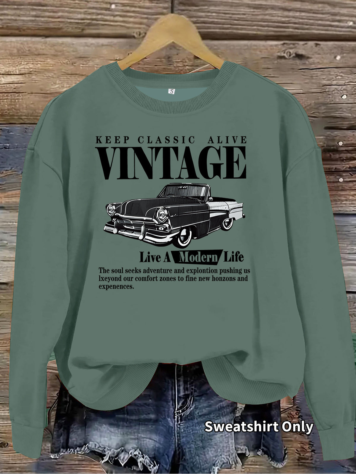 Car printed round neck fleece hoodie