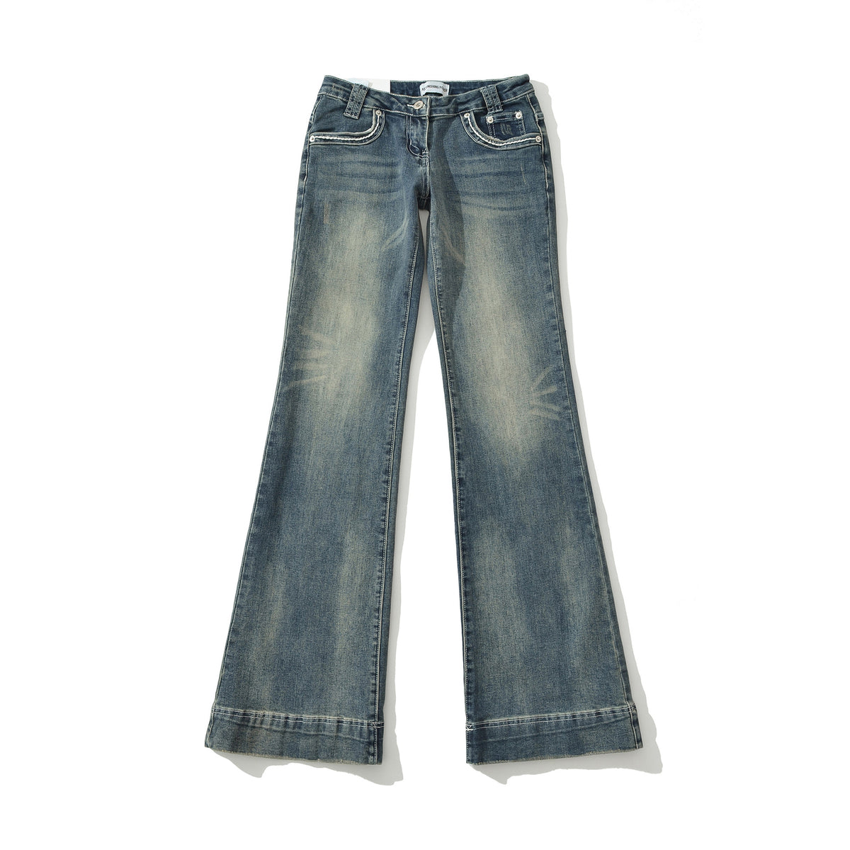 Low-Waist Washed Blue Flared Jeans for Women, Comfortable and Versatile Denim Pants