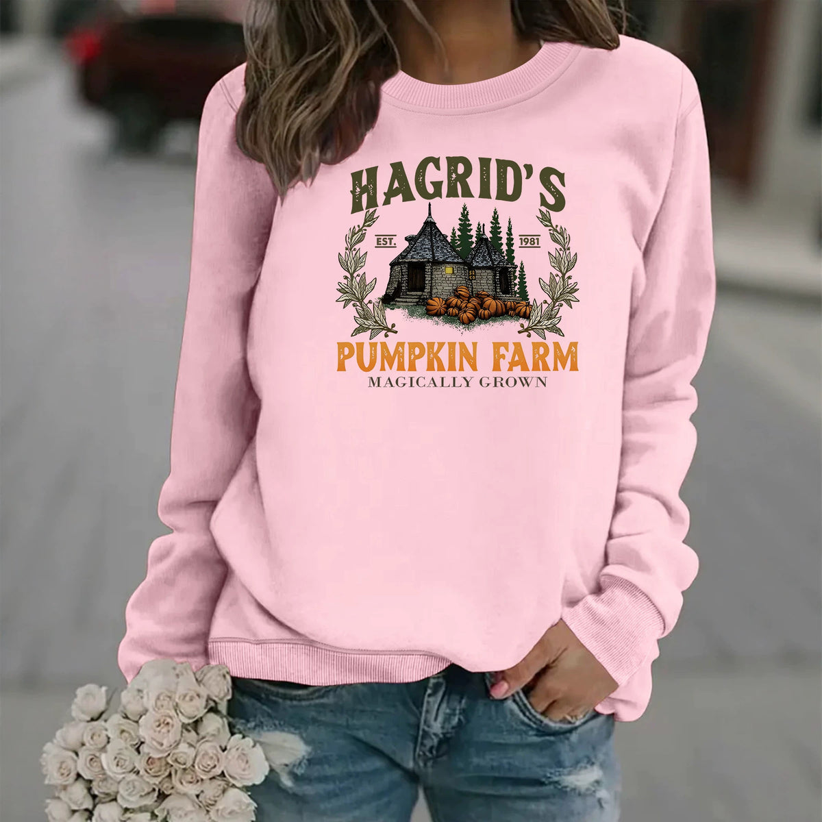 Women’s Printed Lantern-Sleeve Fleece Sweatshirt