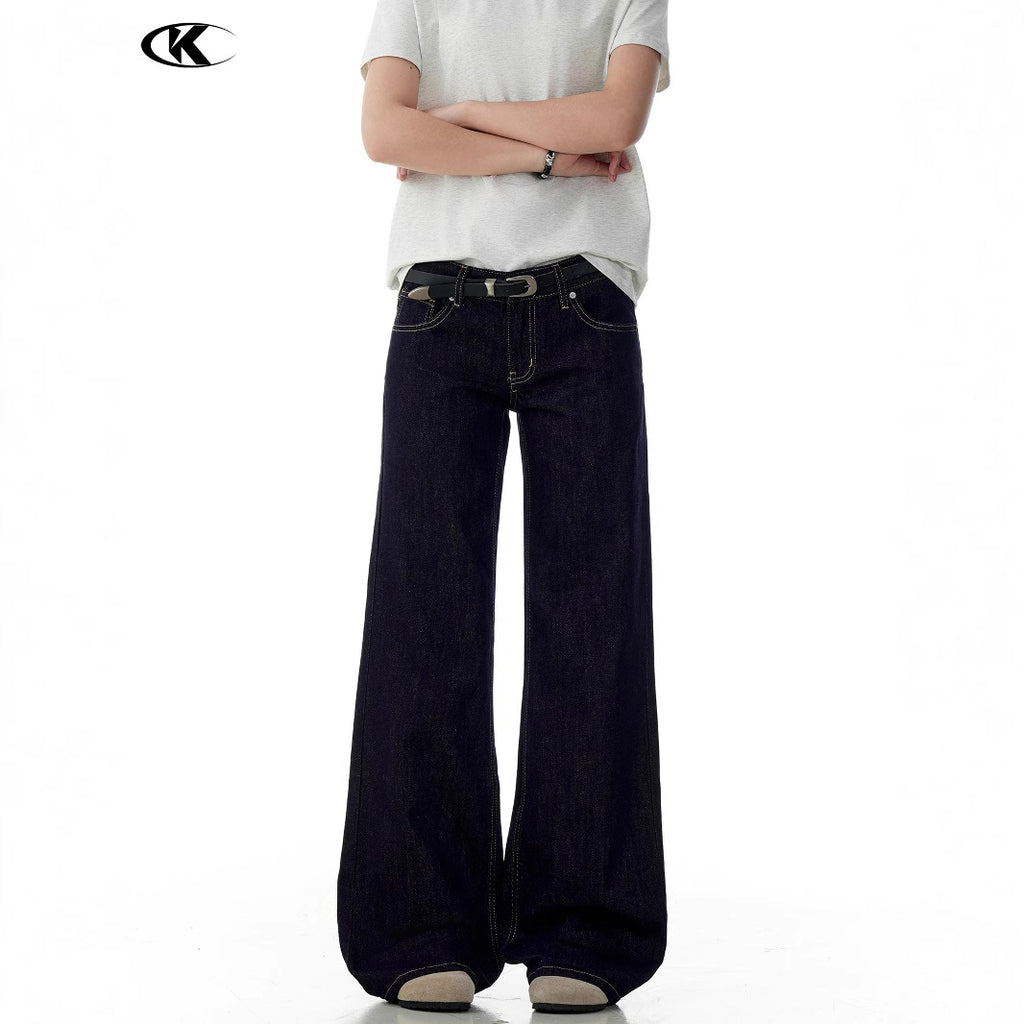 Blue Flared Jeans for Women with Visible Stitching Casual Long Pants