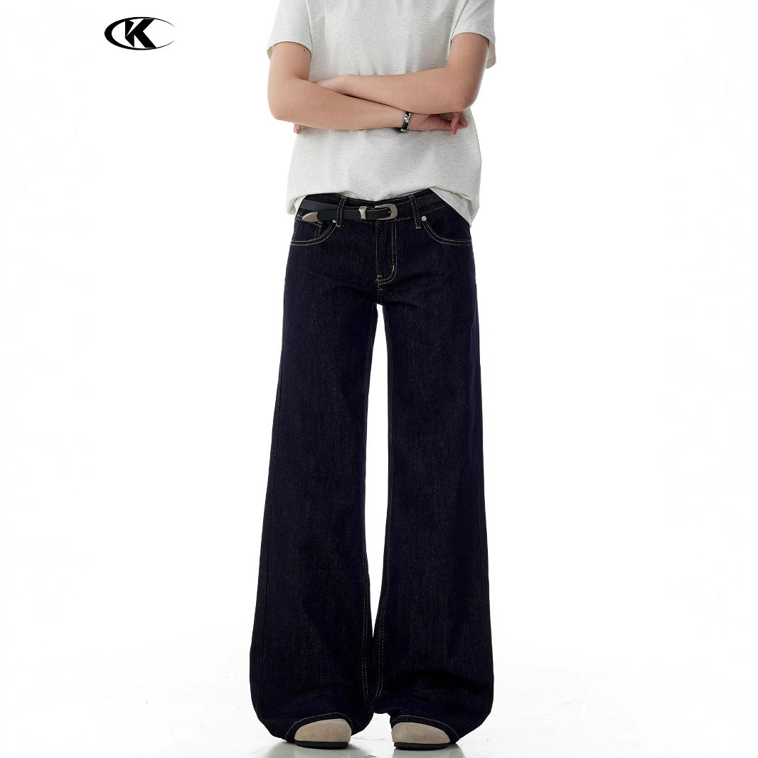 Blue Flared Jeans for Women with Visible Stitching Casual Long Pants