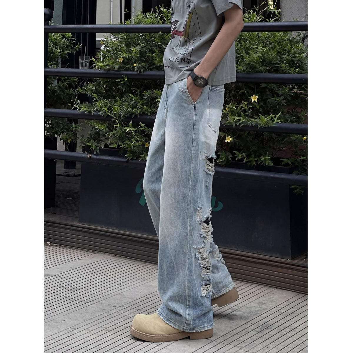 Jeans Men Lightweight Straight Leg High-End Loose Wide Leg Long Pants