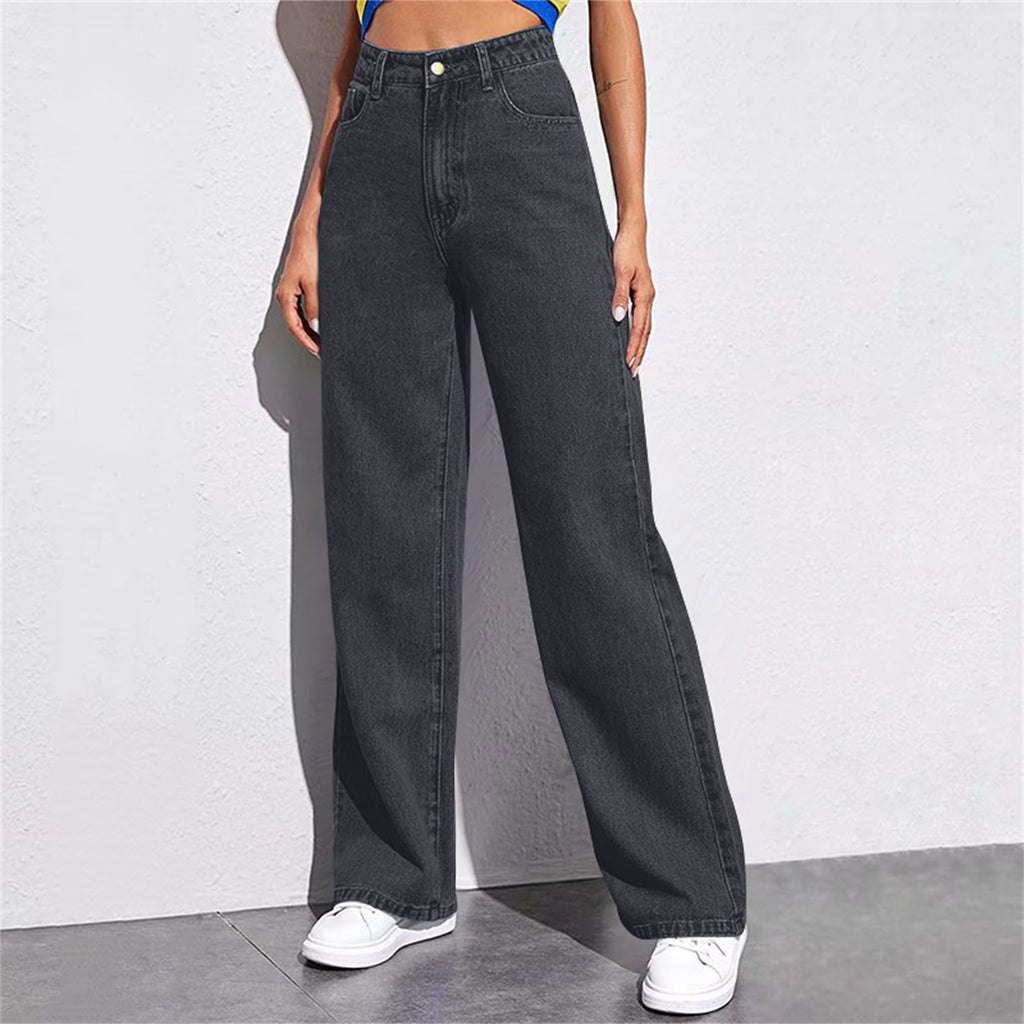 Wide leg jeans  women's high waisted loose straight leg pants