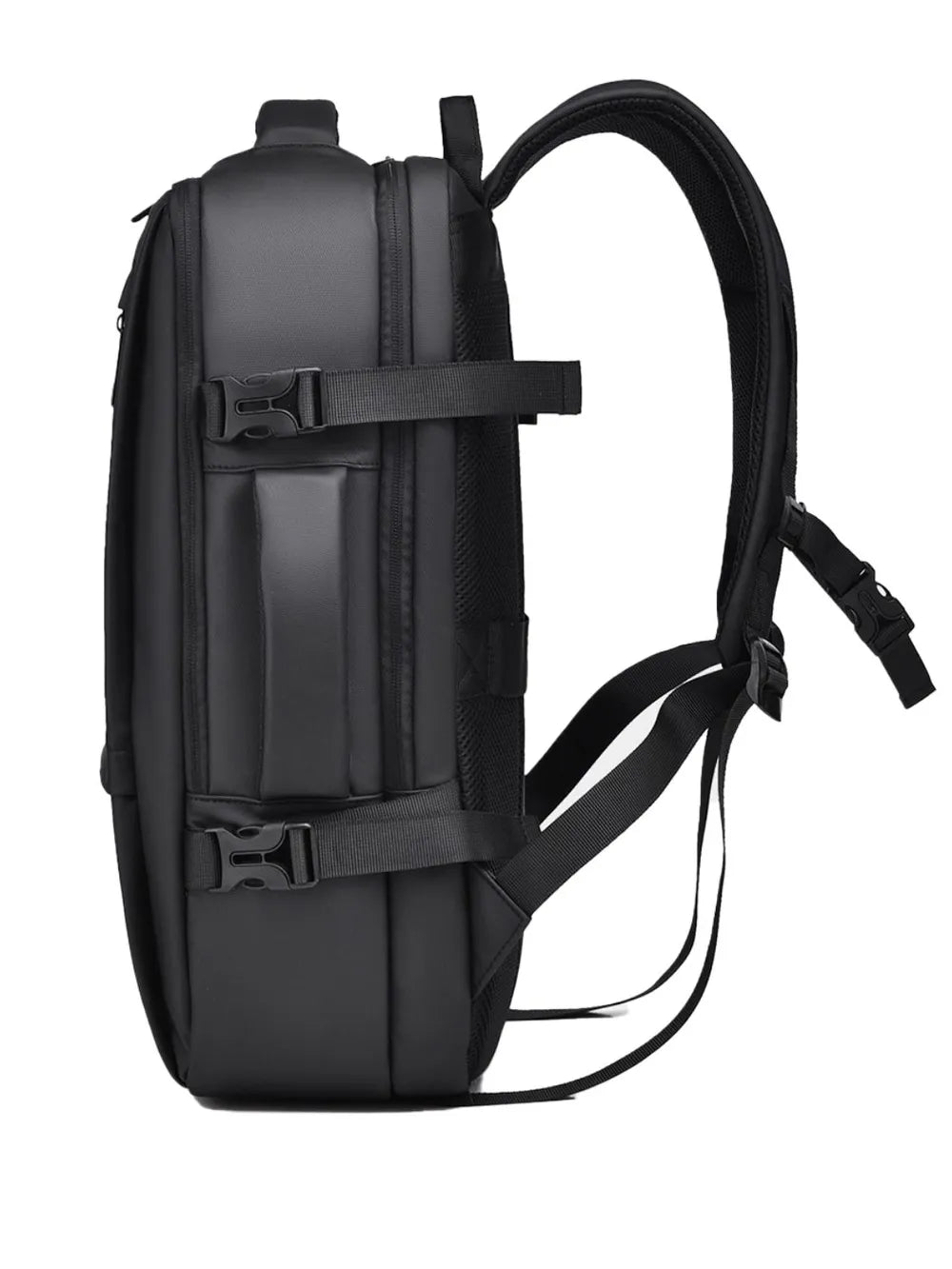 Multi-Pocket Leather Backpack — Adjustable Straps Business Casual Bag in Black & Dark Gray