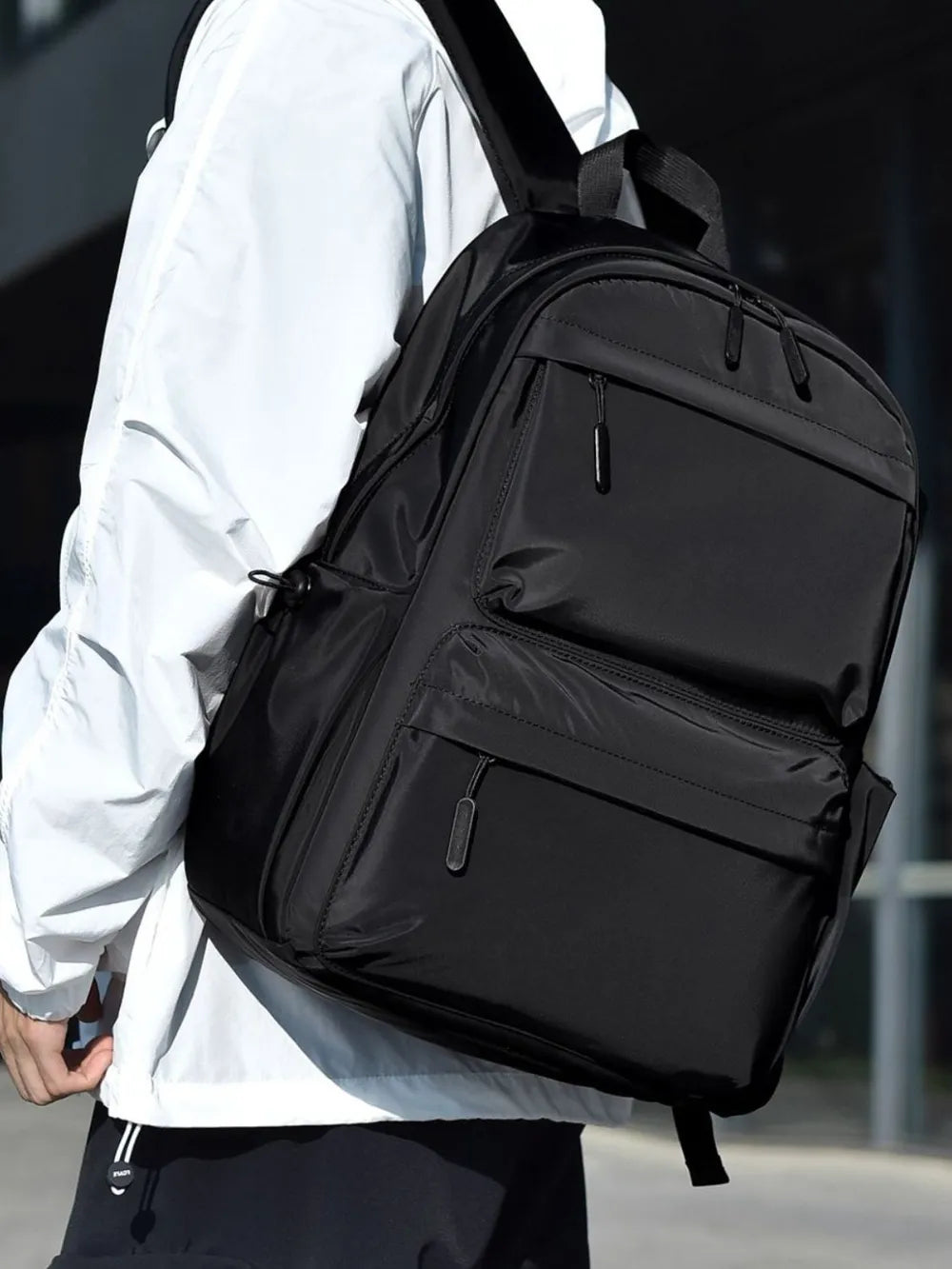 Multi-Pocket Oxford Backpack — Adjustable Straps Everyday Bag in Black, Navy & Gray